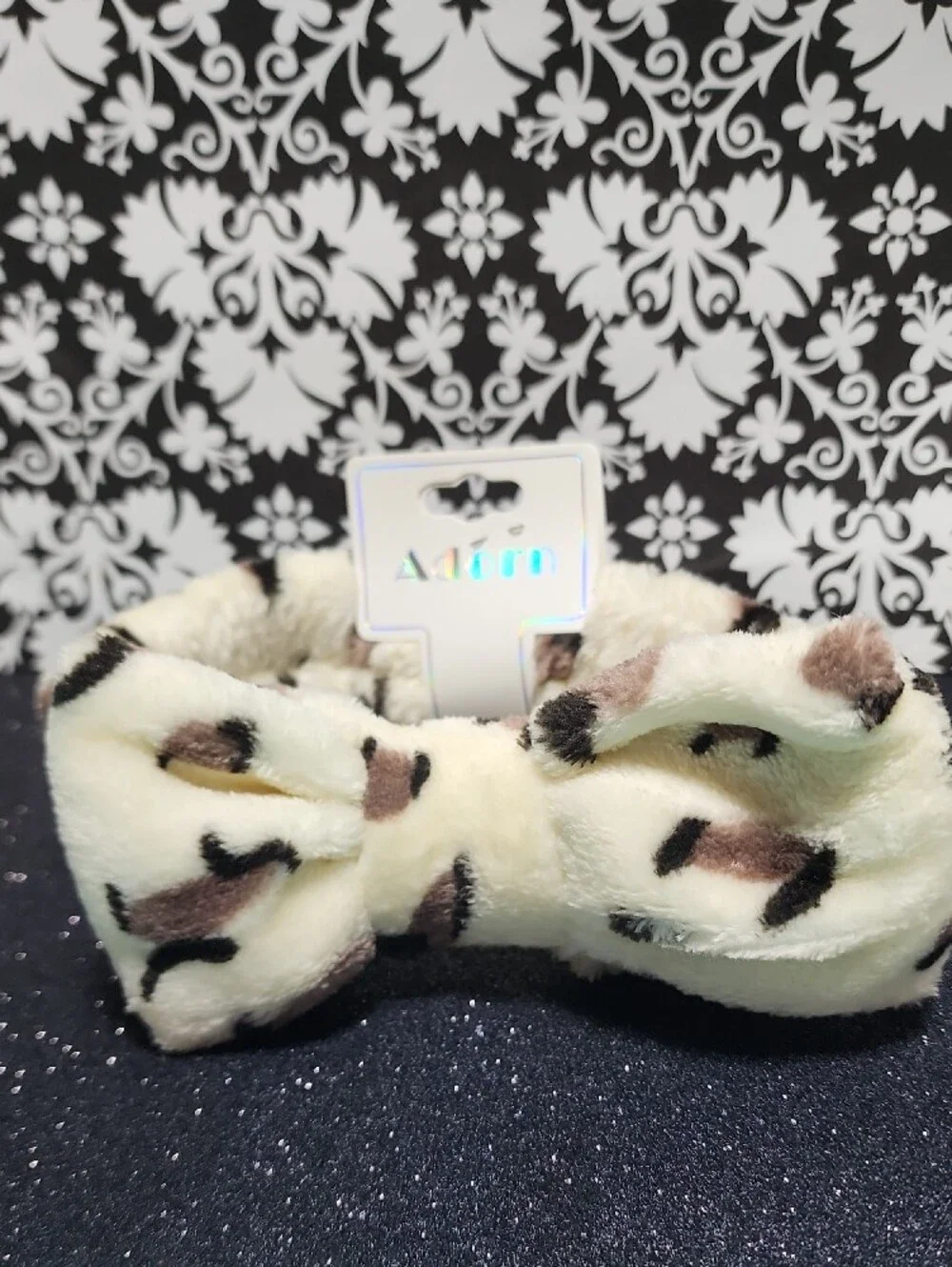 Adorn Kids Cream Leopard Plush Bow Headband